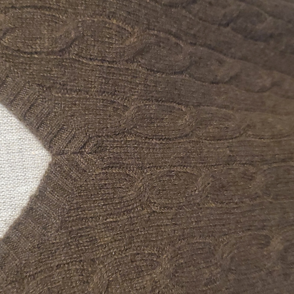 Tweeds 100% Cashmere Sweater SZ M Brown Pullover V-nBrown Cable Knit Sweater - Picture 5 of 7